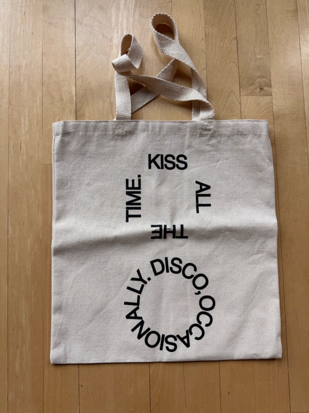 Harry Styles Canvas Tote Bag with Black Text - 'Kiss All the Time' Not on .com